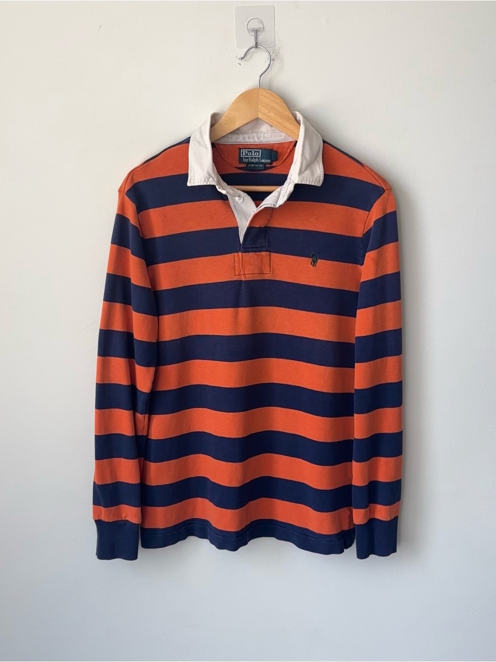 Vintage Polo Ralph Lauren Kanye Rugby Shirt Men’s M Orange Navy Blue Striped
